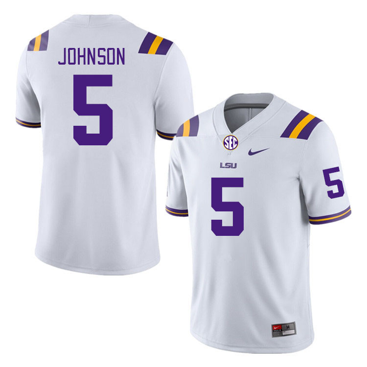 Men #5 Ju'Juan Johnson LSU Tigers College Football Jerseys Stitched-White